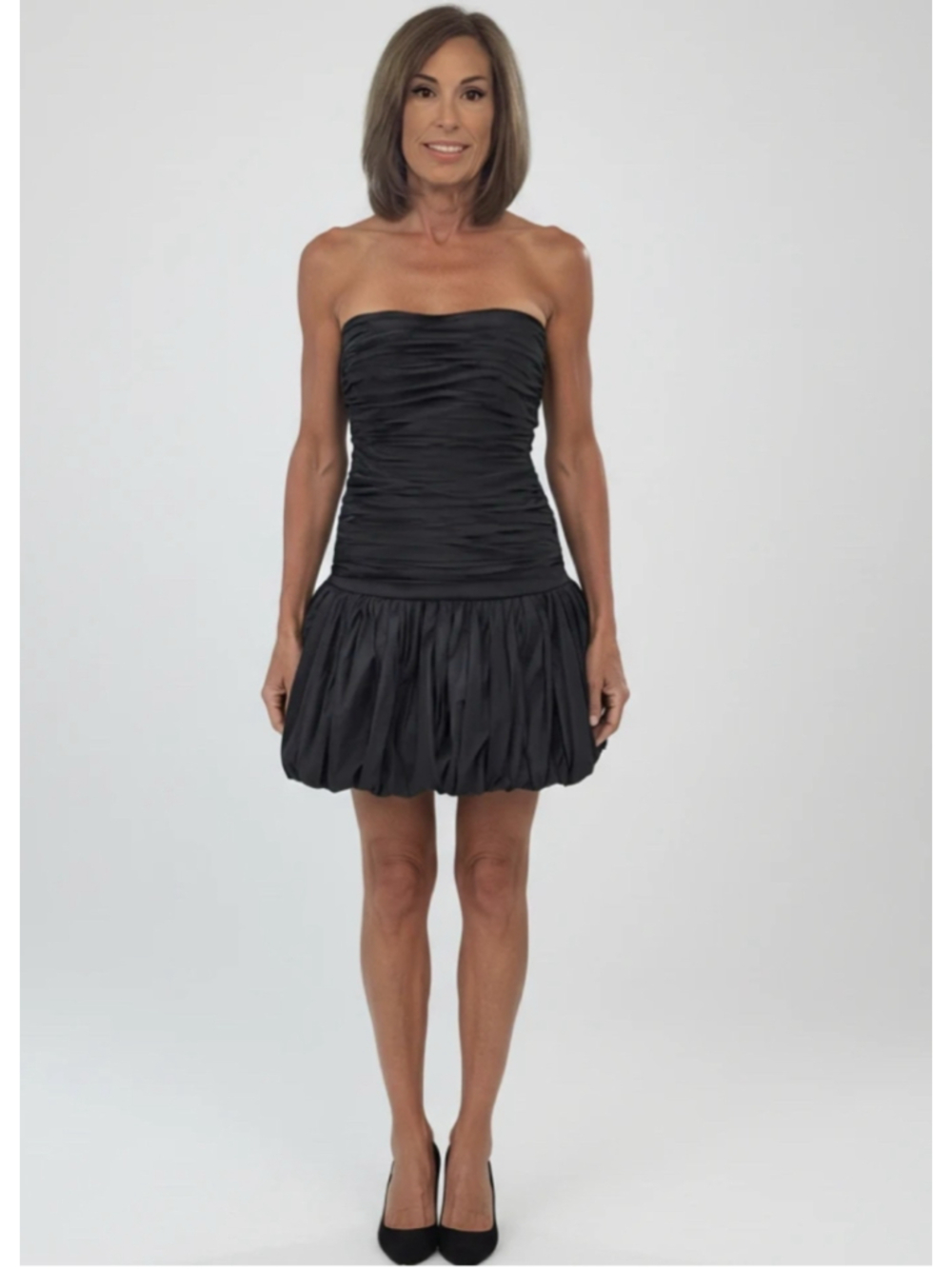 Cinq à Sept Rosanna Ruched Bubble Hem Minidress, Black, 6, NWT